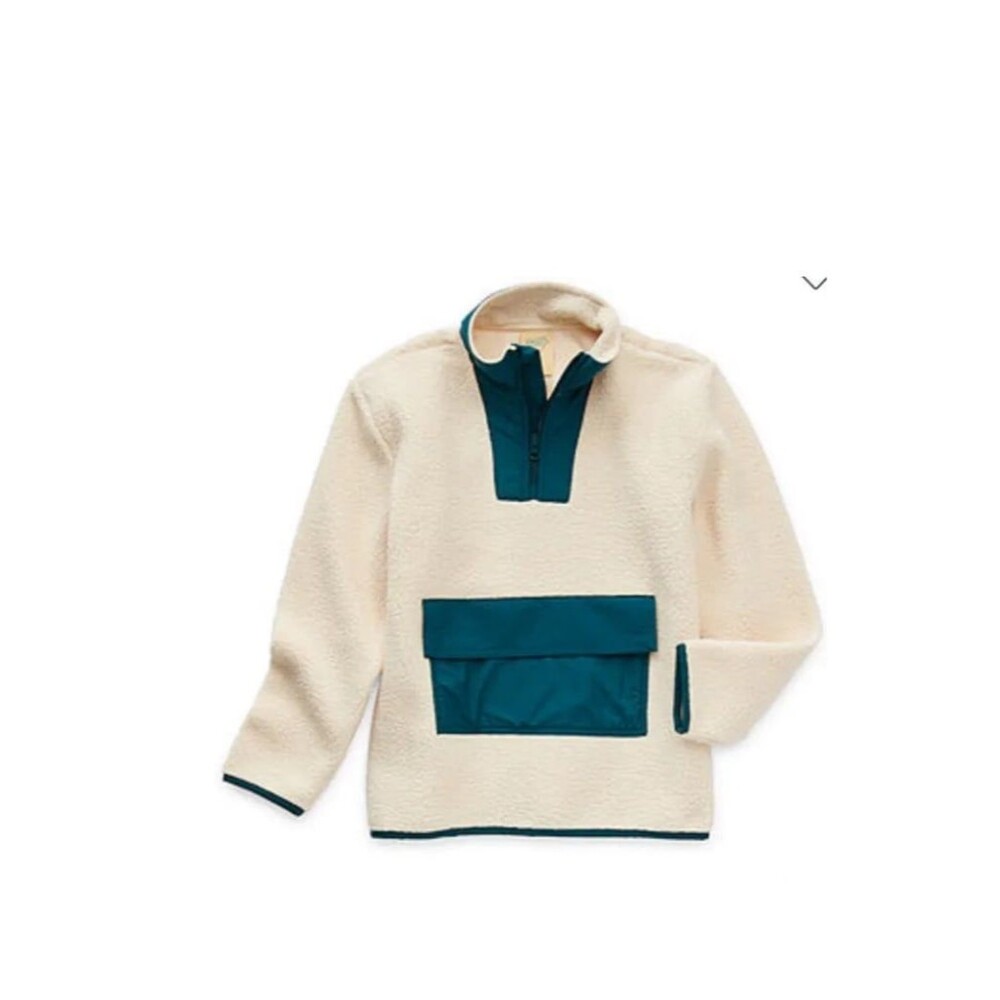 Thereabouts Sherpa Long Sleeve Pullover Quarter-Zip Pullover. XS 6-7 Green/bege